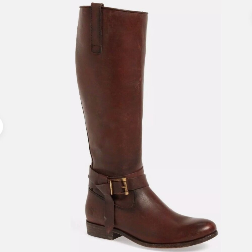 Frye "Melissa Knotted" Tall Leather Boot, Dark Brown, Size 9.5